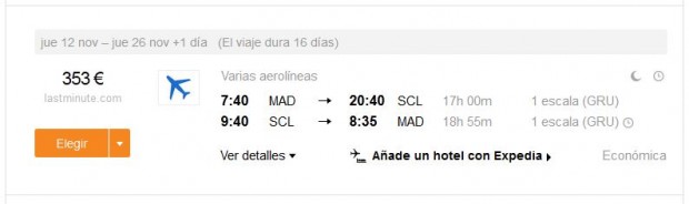 Madrid >> Santiago de Chile >> Madrid, kayak.es stranice