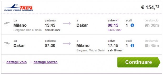 Milano (Bergamo) >> Dakar >> Milano (Bergamo)