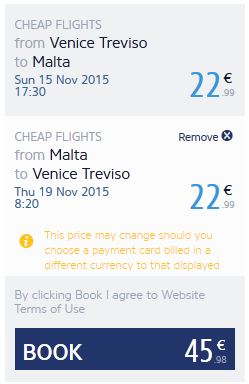 Venecija >> Malta >> Venecija, na Ryanair stranicama