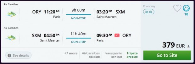 Pariz >> St. Maarten >> Pariz, na momondo stranicama