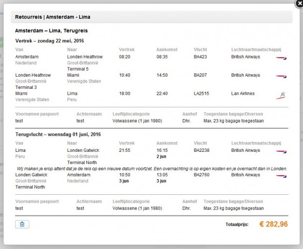 Amsterdam >> Lima >> Amsterdam, detalji leta