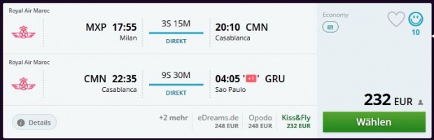 Milano >> Casablanca >> Sao Paulo