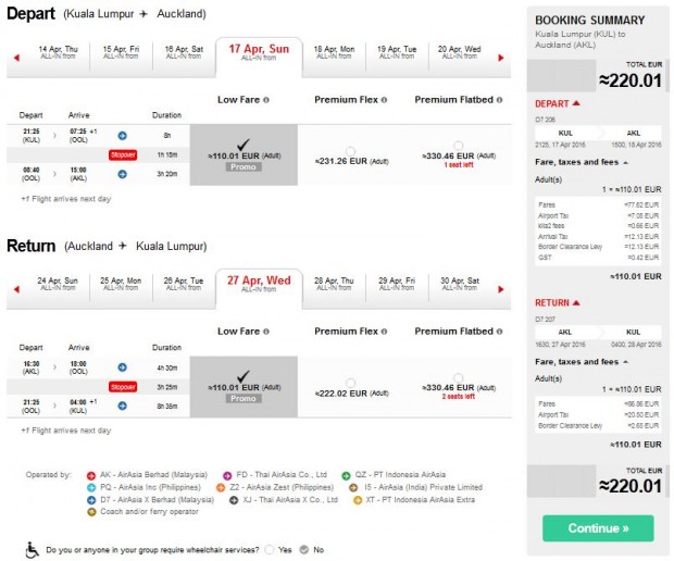 Kuala Lumpur >> Auckland >> Kuala Lumpur