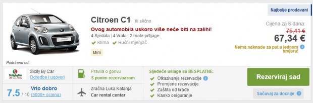 Rent-a-car za 6 dana na Siciliji