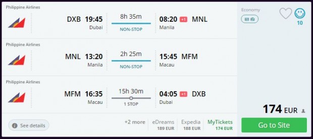 Dubai >> Manila >> Makao >> Dubai