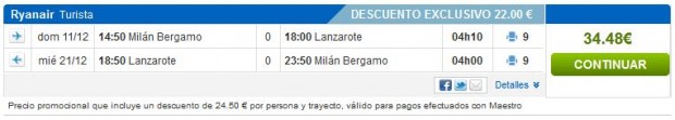 Milano (Bergamo) >> Lanzarote >> Milano (Bergamo)