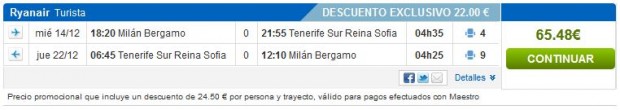Milano (Bergamo) >> Tenerife >> Milano (Bergamo)