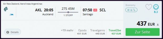 Auckland >> Santiago de Chile
