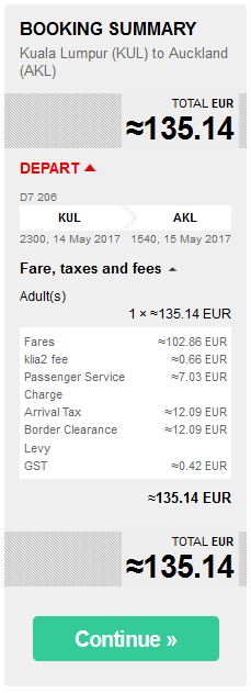 Kuala Lumpur >> Auckland