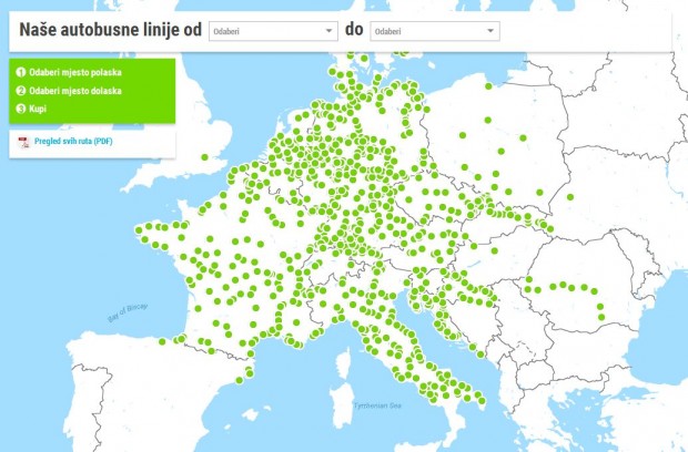 Mapa Flixbus destinacija