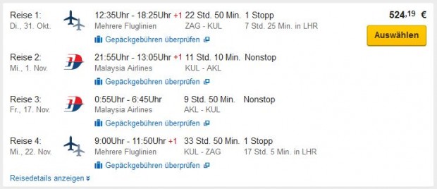Zagreb >> Auckland >> Kuala Lumpur >> Zagreb (sa višednevnim zadržavanjem u Maleziji)