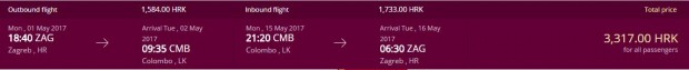 Zagreb >> Colombo >> Zagreb