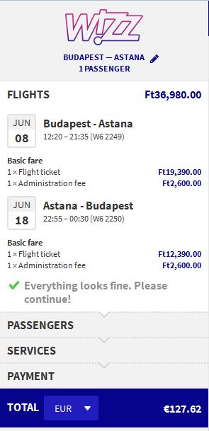 Budimpešta >> Astana >> Budimpešta