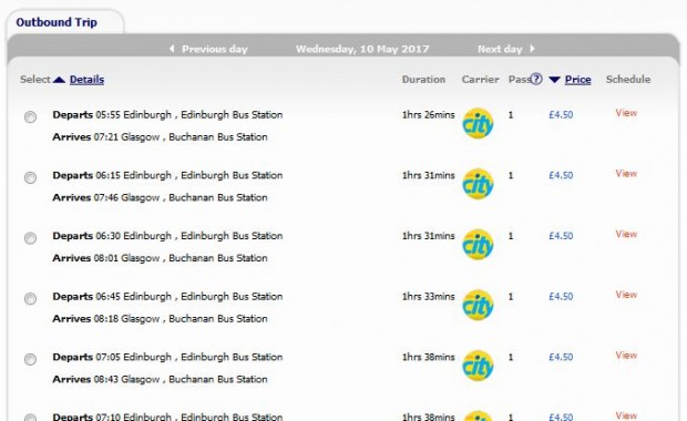 Edinburgh >> Glasgow (80 termina dnevno)