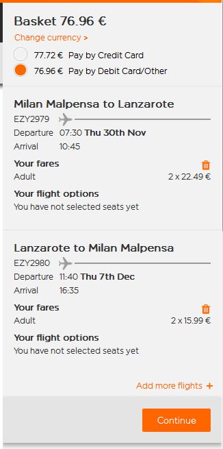 Milano >> Lanzarote >> Milano