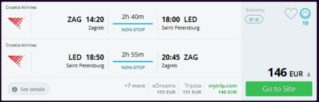Zagreb >> St. Petersburg >> Zagreb, na momondo.com stranicama