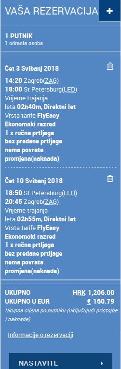 Zagreb >> St. Petersburg >> Zagreb, na Croatia Airlines stranicama
