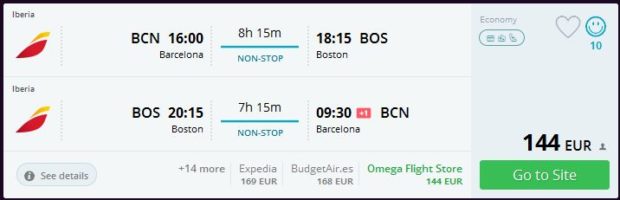 Barcelona >> Boston >> Barcelona, na Momondo stranicama