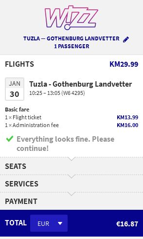 Tuzla >> Gothenburg